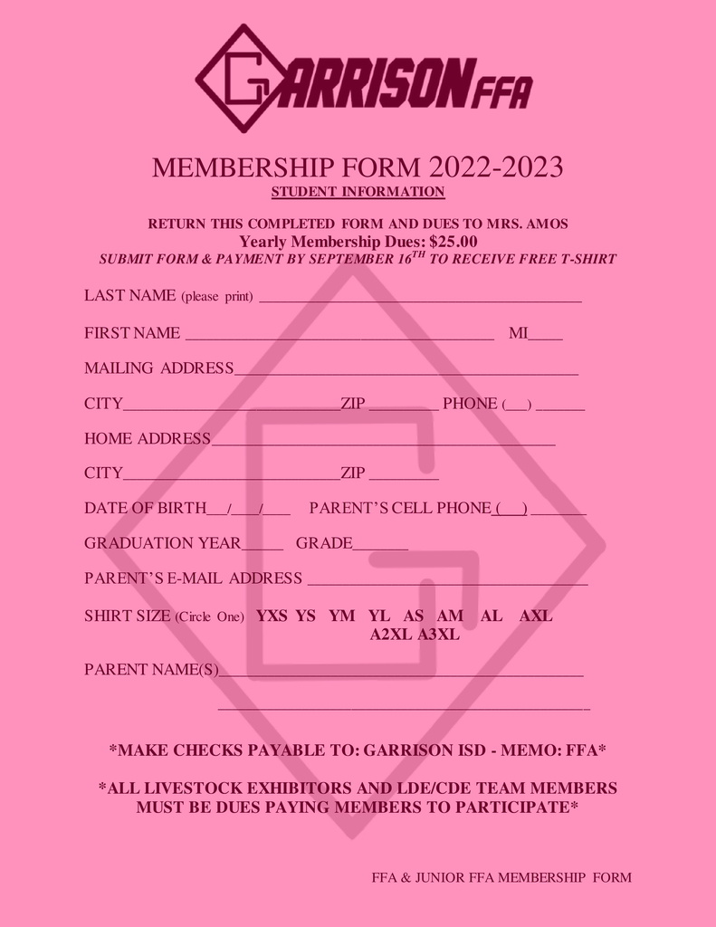 FFA Membership form